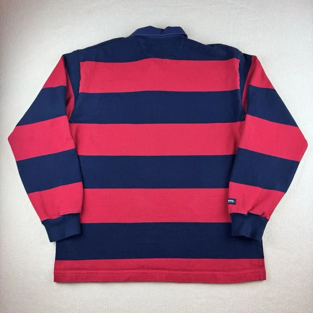 Vintage Rugby Wear Barbarian Rugby Shirt Large Red Navy Striped Heavyweight